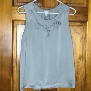 Taupe 100% silk sleeveless dress blouse 3D attached fabric roses